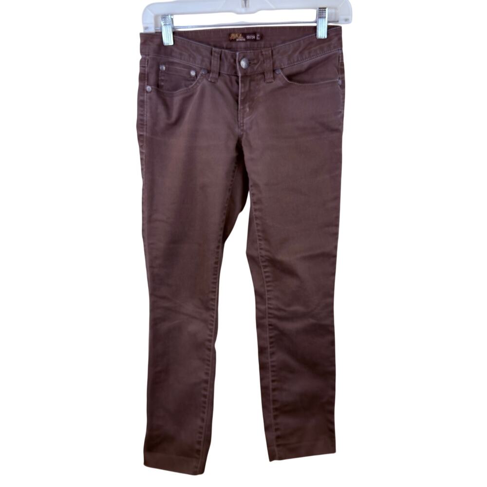 prAna Kayla Women's Brown Organic Cotton Stretch Skinny Jeans Raw Hem SIZE 00/24